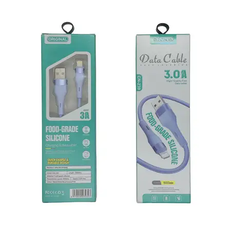 Szilikon USB - Lightning kábel gyors töltéshez - Világoskék